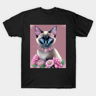 Radiant Siamese Cat With a Pink-Tastic Theme T-Shirt